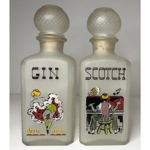 Gay Fad Comic Bartenders Frosted Decanter Set Original Corks Vintage